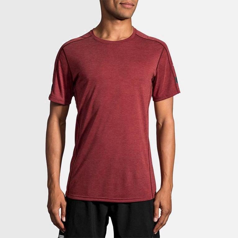 Brooks Distance Mens Short Sleeve Running Shirt - Red - Philippines (351492LAE)